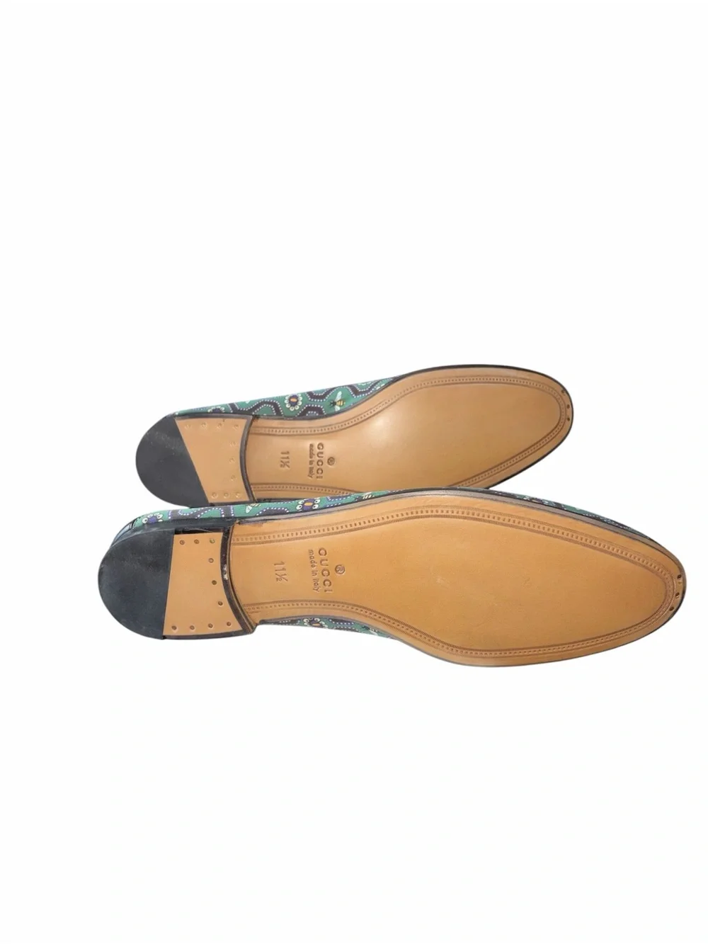 Gucci Canvas Bees Print Horsebit Brixton Loafers Green size 11.5